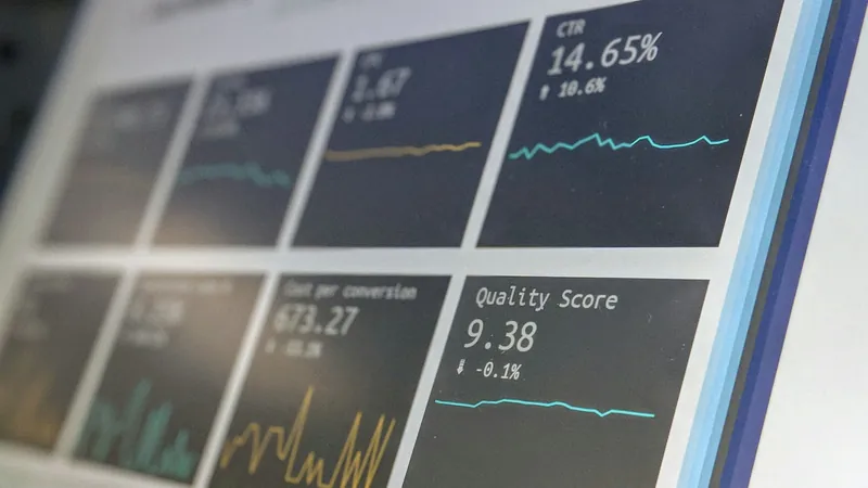 Data reporting dashboard with charts on a laptop screen